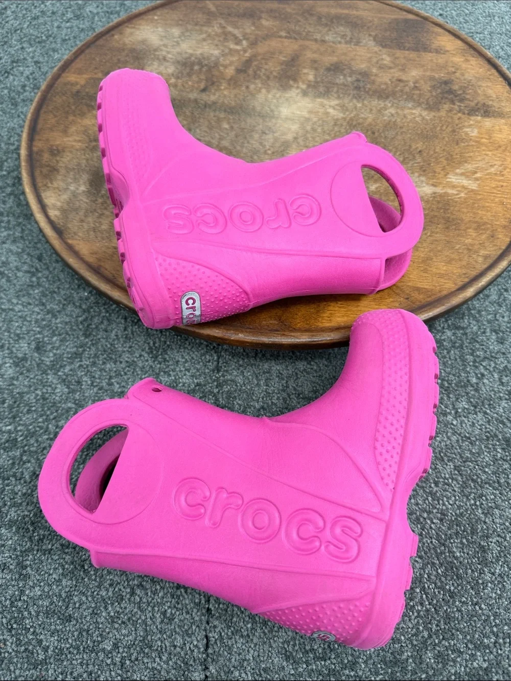 CROCS Boots Kids 8 Bright Pink Pull-On Rain Handle It Waterproof Rubber Toddler